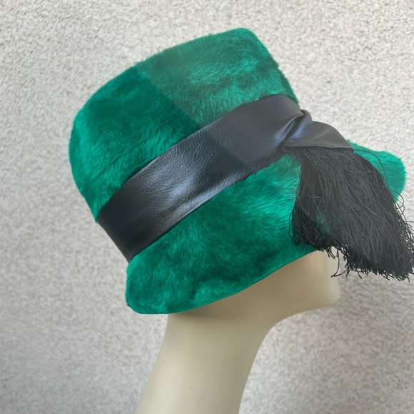 Vintage forest green faux fur felt bucket hat size 21.5” Sears Fashion Millinery - Picture 1 of 10